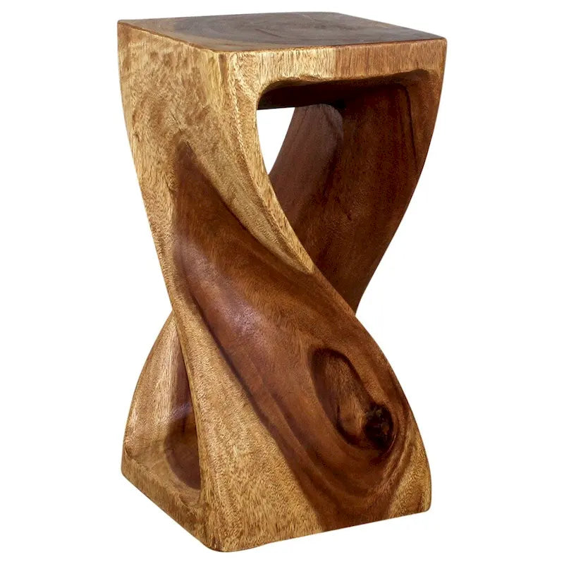 Tabouret torsadé en bois d'origine 30x30x58 cm, finition huile de noyer