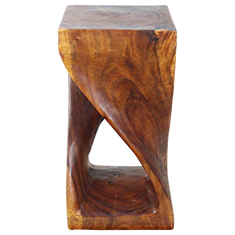 Tabouret torsadé en bois d'origine 30x30x58 cm, finition huile de noyer