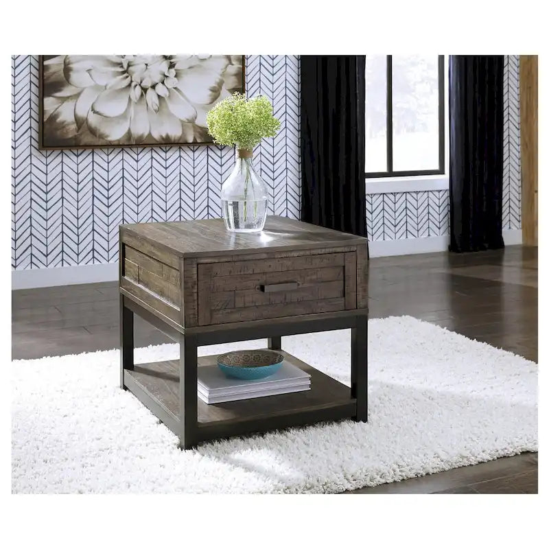 Table d'appoint rectangulaire gris-brun décontractée