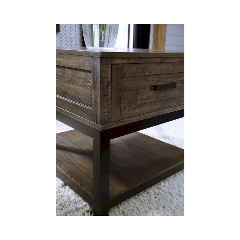 Table d'appoint rectangulaire gris-brun décontractée