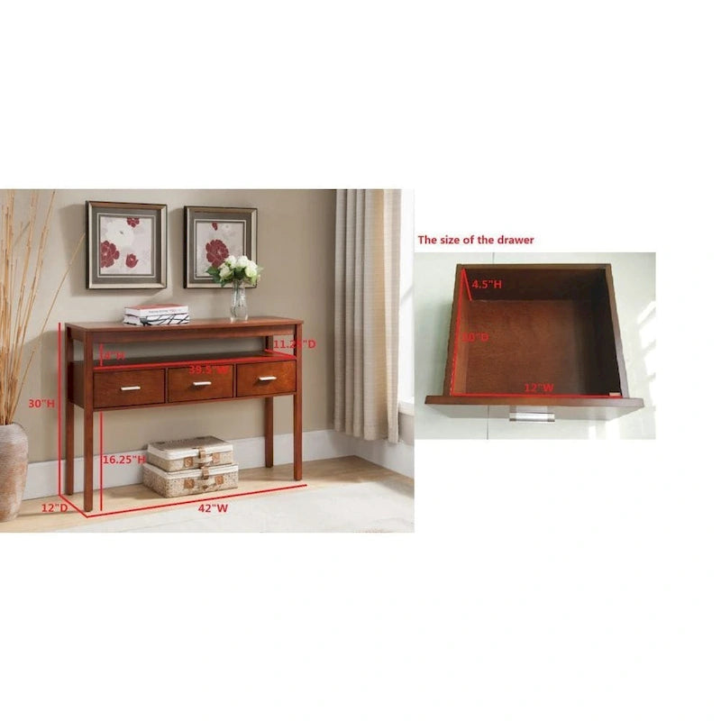 Console d'entrée avec 3 tiroirs, Noyer
