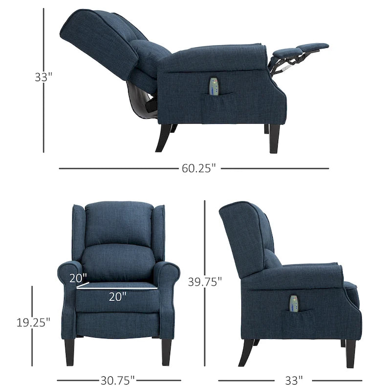 Fauteuil inclinable massant et chauffant avec télécommande