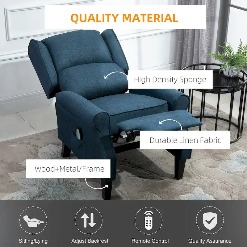Fauteuil inclinable massant et chauffant avec télécommande