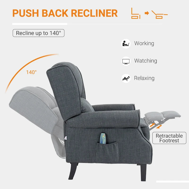 Fauteuil inclinable massant et chauffant avec télécommande
