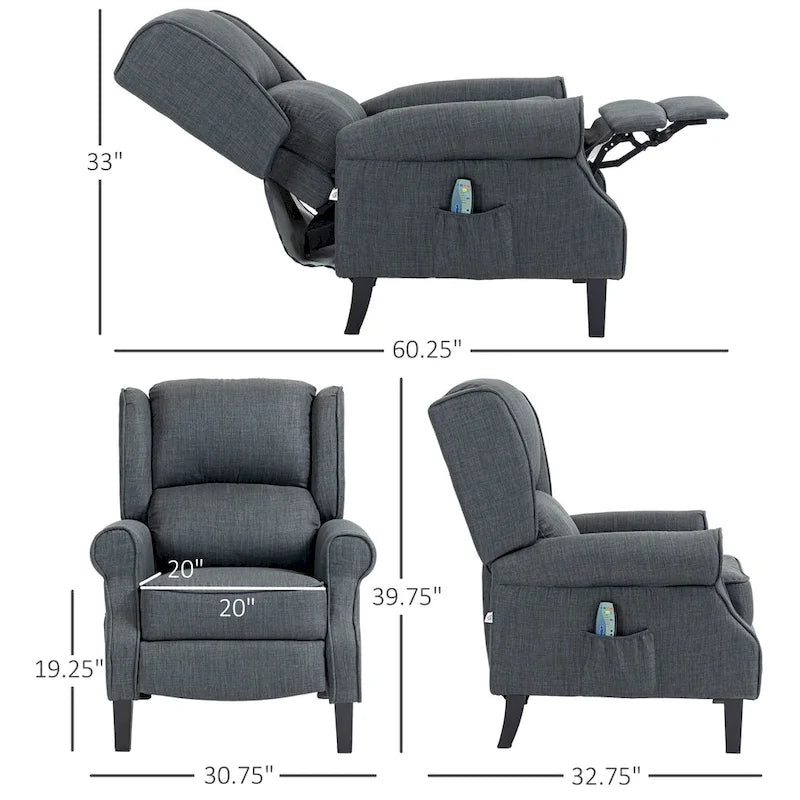 Fauteuil inclinable massant et chauffant avec télécommande