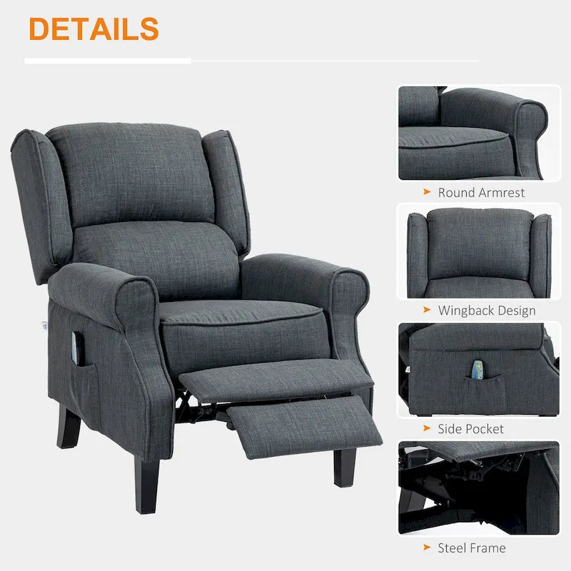 Fauteuil inclinable massant et chauffant avec télécommande