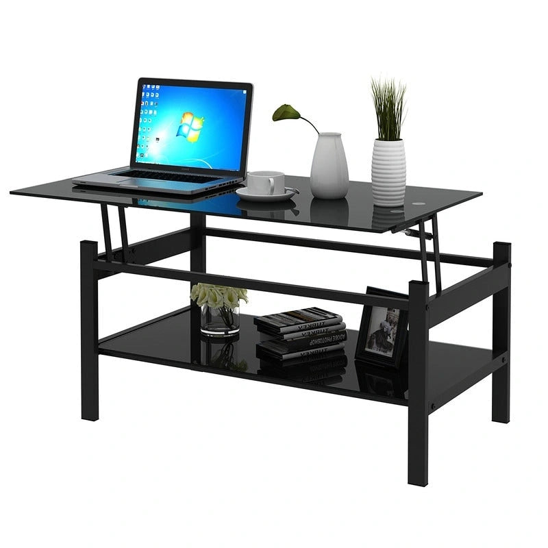 Table basse relevable en verre avec rangement pour salon et bureau à domicile