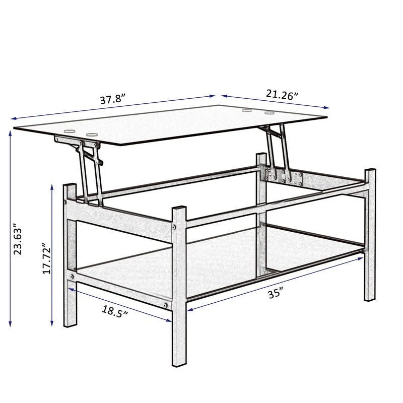 Table basse relevable en verre avec rangement pour salon et bureau à domicile
