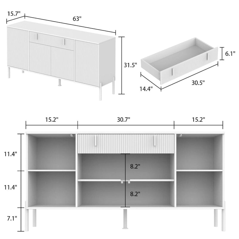 Buffet de cuisine 4 portes avec 2 tiroirs supérieurs