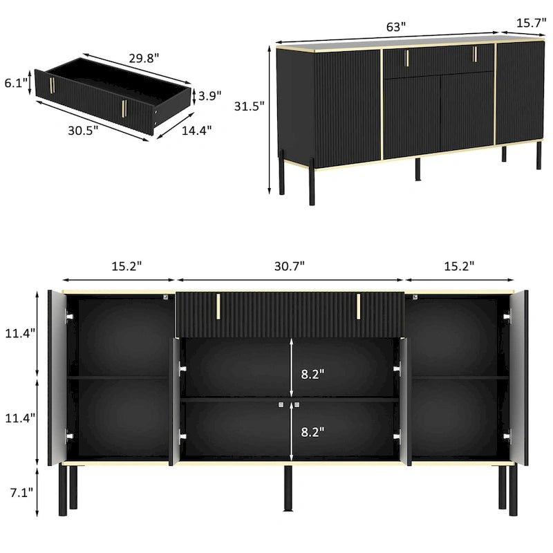 Buffet de cuisine 4 portes avec 2 tiroirs supérieurs