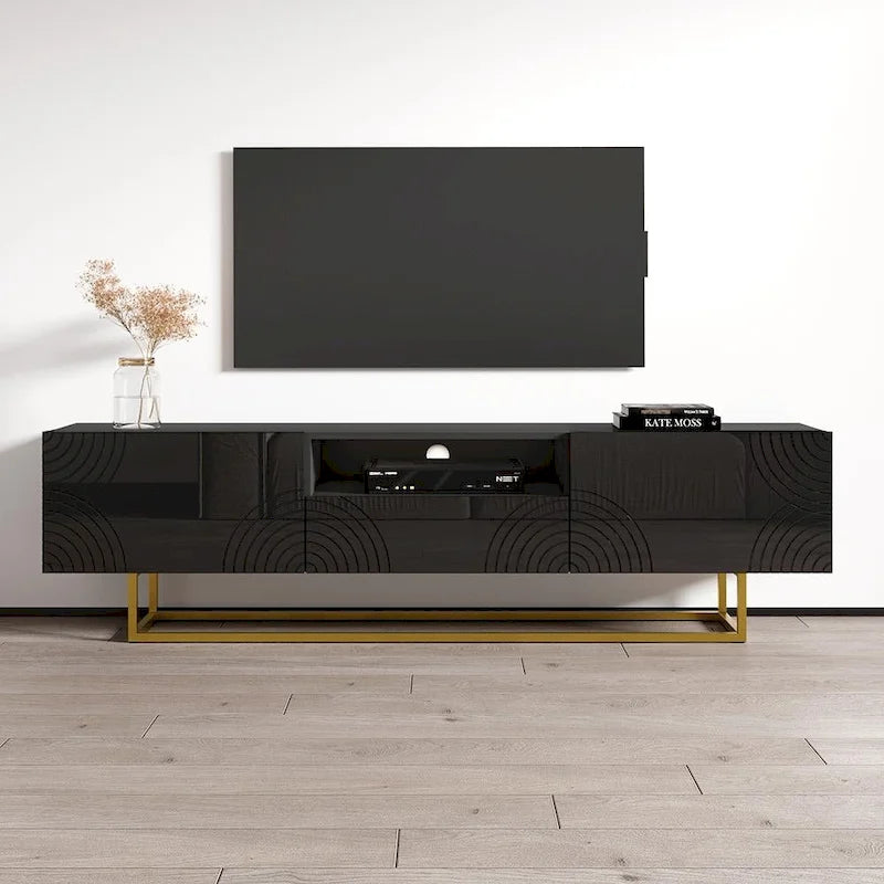 Meuble TV moderne 75" avec façades laquées brillantes