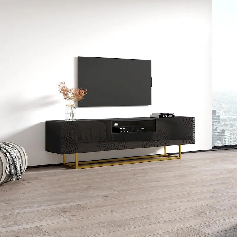 Meuble TV moderne 75" avec façades laquées brillantes