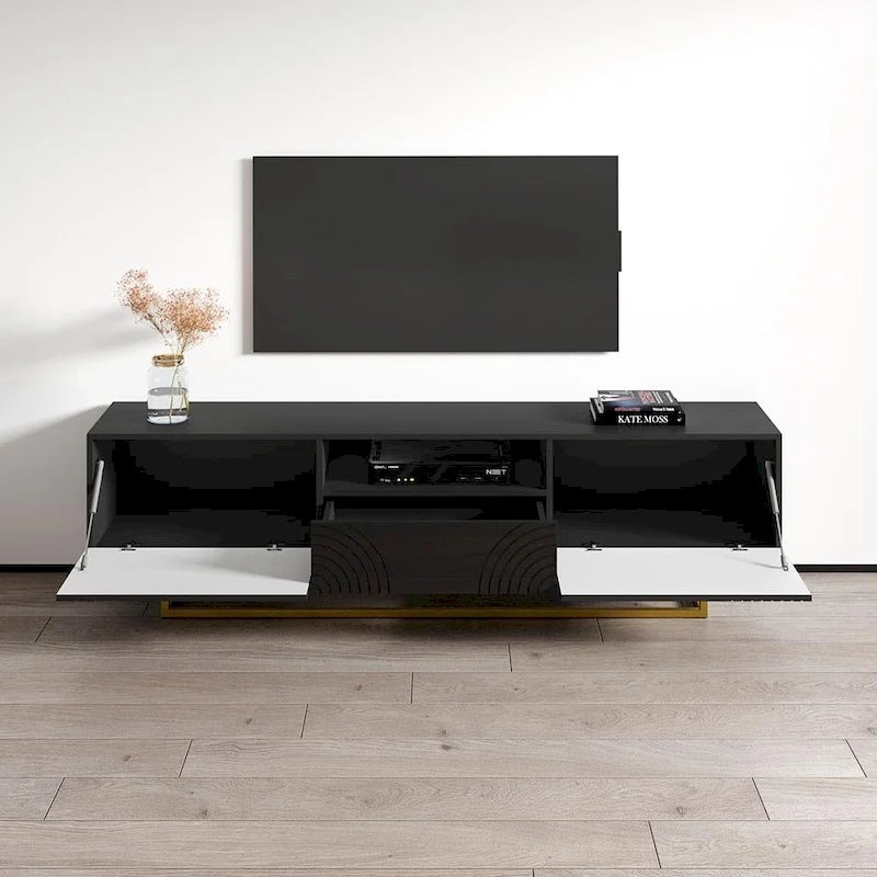 Meuble TV moderne 75" avec façades laquées brillantes