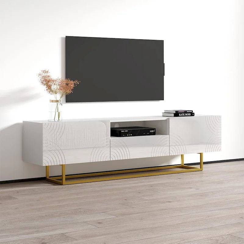 Meuble TV moderne 75" avec façades laquées brillantes