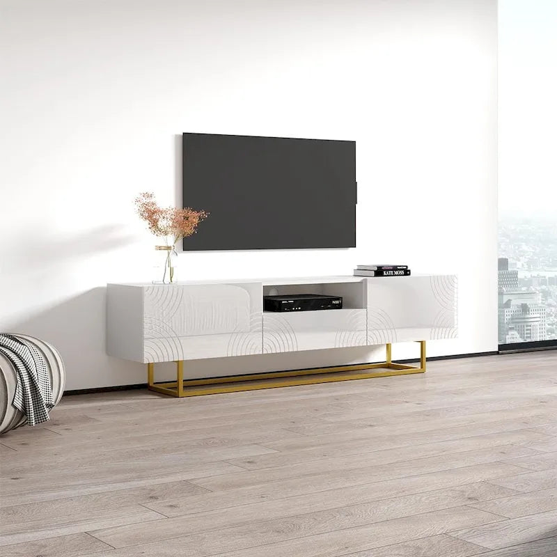 Meuble TV moderne 75" avec façades laquées brillantes