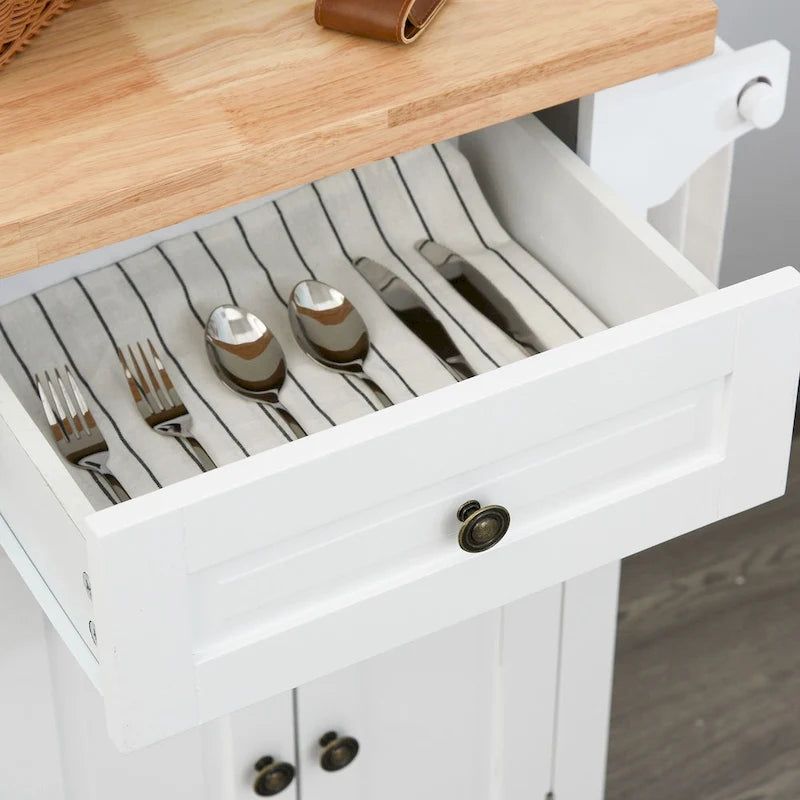 Desserte de cuisine roulante avec plateau en bois d'hévéa, porte-épices et tiroirs