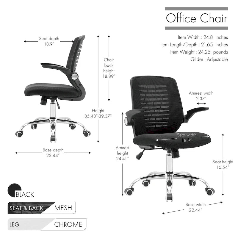 Chaise de bureau avec dossier en maille, siège réglable en hauteur