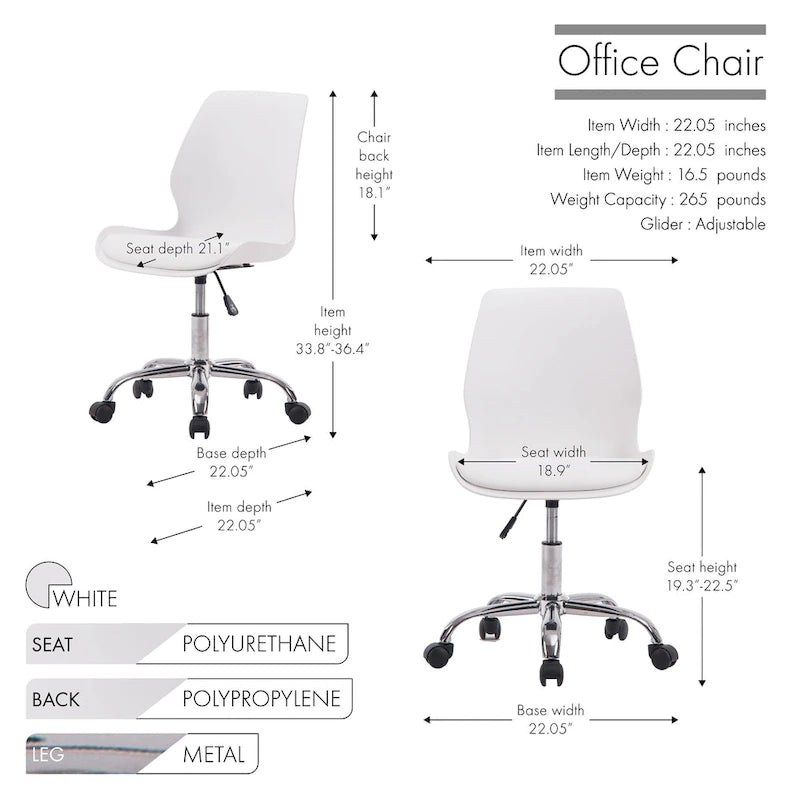 Chaise de bureau à roulettes réglable en hauteur