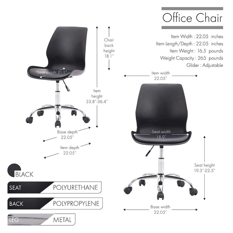 Chaise de bureau à roulettes réglable en hauteur