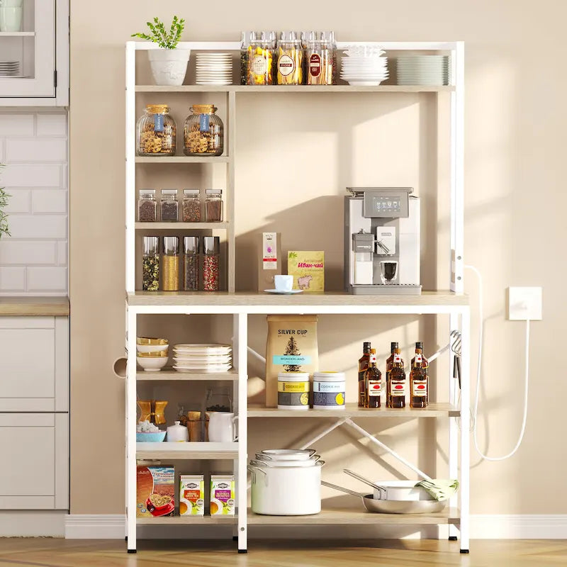 Moasis Kitchen Bakers Rack Utility Storage Shelf with Power Outlets Microwave Oven Stand