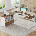 Bureau d'ordinateur en L de 63 pouces, bureaux de direction avec classeur réversible et tiroirs de rangement pour le bureau à domicile