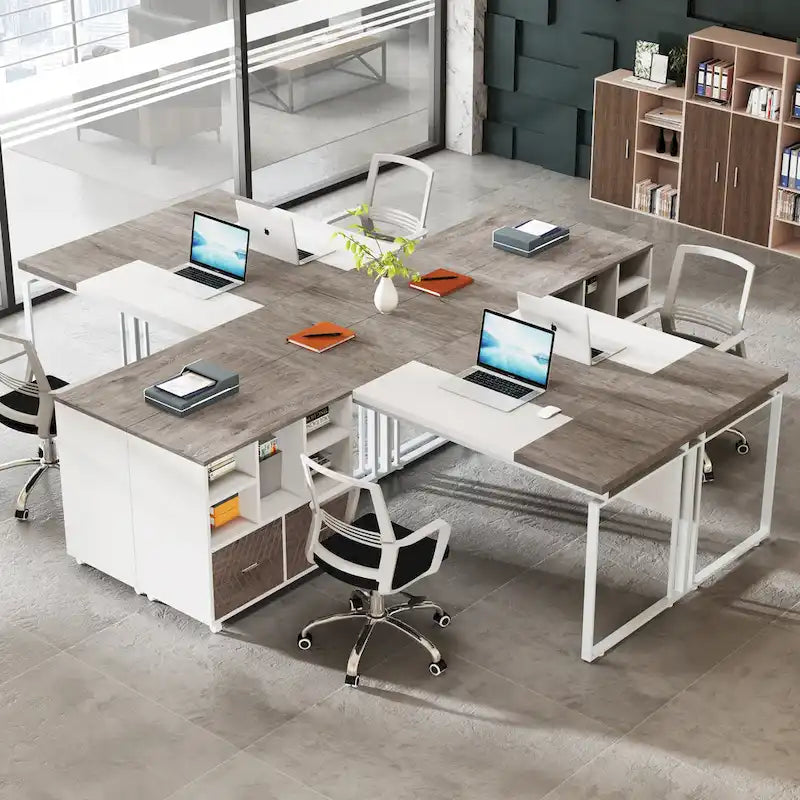 Bureau d'ordinateur en L de 63 pouces, bureaux de direction avec classeur réversible et tiroirs de rangement pour le bureau à domicile