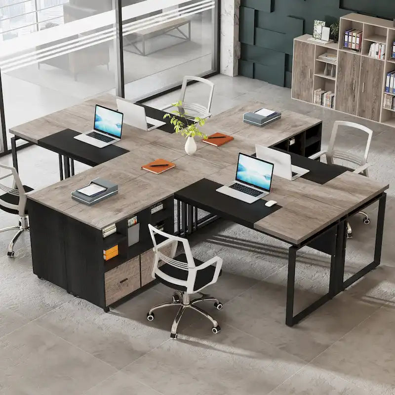 Bureau d'ordinateur en L de 63 pouces, bureaux de direction avec classeur réversible et tiroirs de rangement pour le bureau à domicile