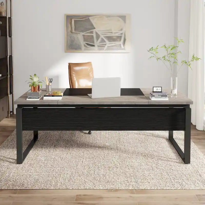 Bureau d'ordinateur en L de 63 pouces, bureaux de direction avec classeur réversible et tiroirs de rangement pour le bureau à domicile