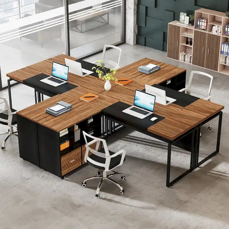 Bureau d'ordinateur en L de 63 pouces, bureaux de direction avec classeur réversible et tiroirs de rangement pour le bureau à domicile