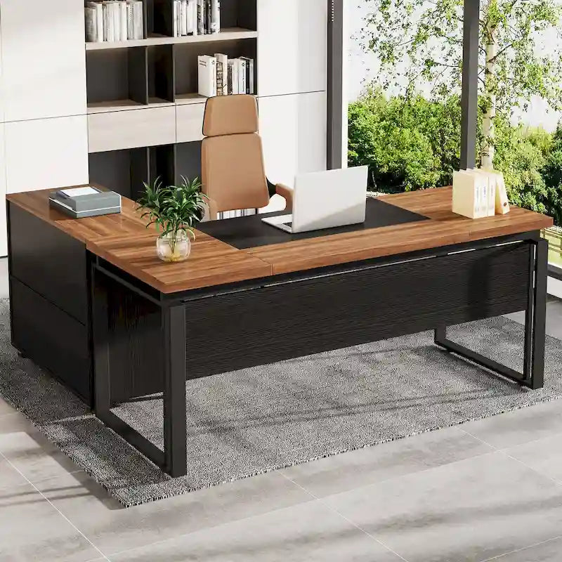 Bureau d'ordinateur en L de 63 pouces, bureaux de direction avec classeur réversible et tiroirs de rangement pour le bureau à domicile