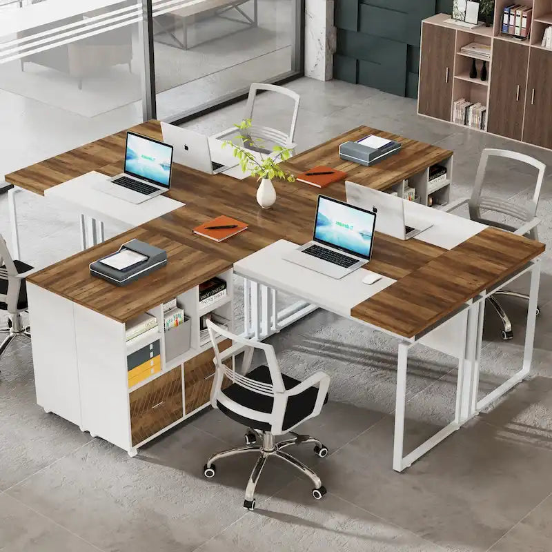 Bureau d'ordinateur en L de 63 pouces, bureaux de direction avec classeur réversible et tiroirs de rangement pour le bureau à domicile