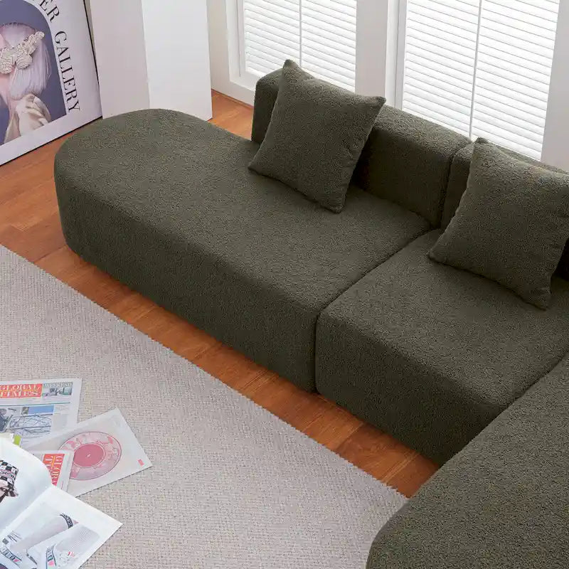 Canapé d'angle moderne en bouclette avec assise incurvée (côté droit)