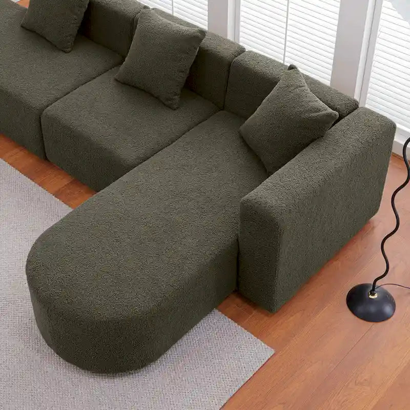 Canapé d'angle moderne en bouclette avec assise incurvée (côté droit)