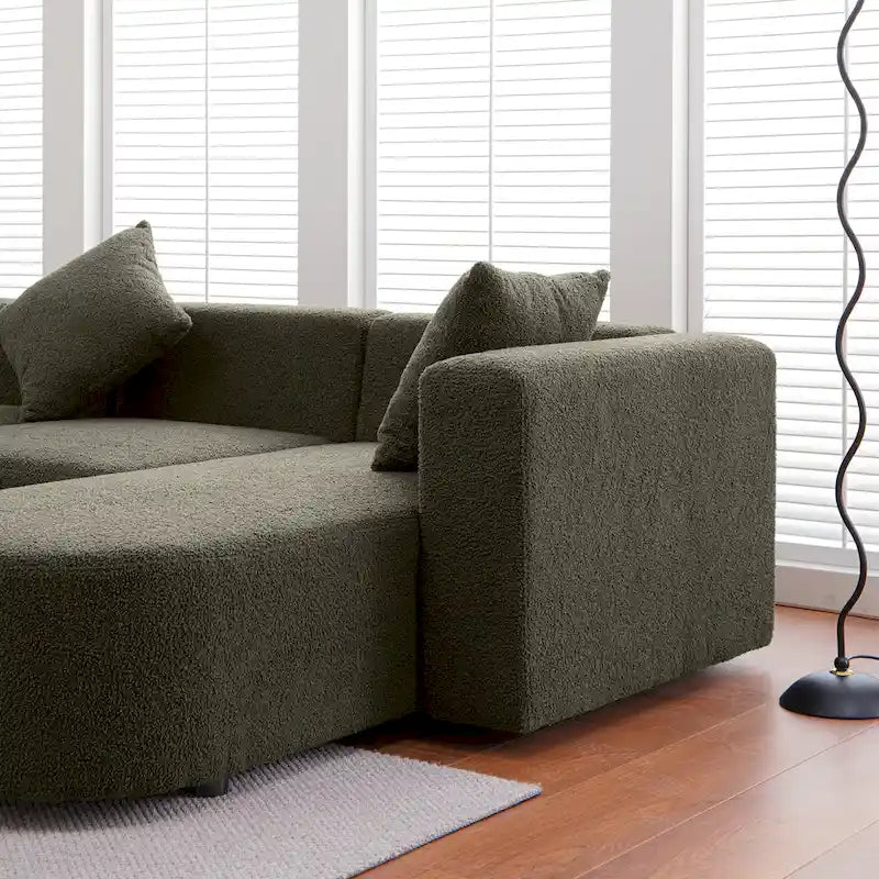 Canapé d'angle moderne en bouclette avec assise incurvée (côté droit)