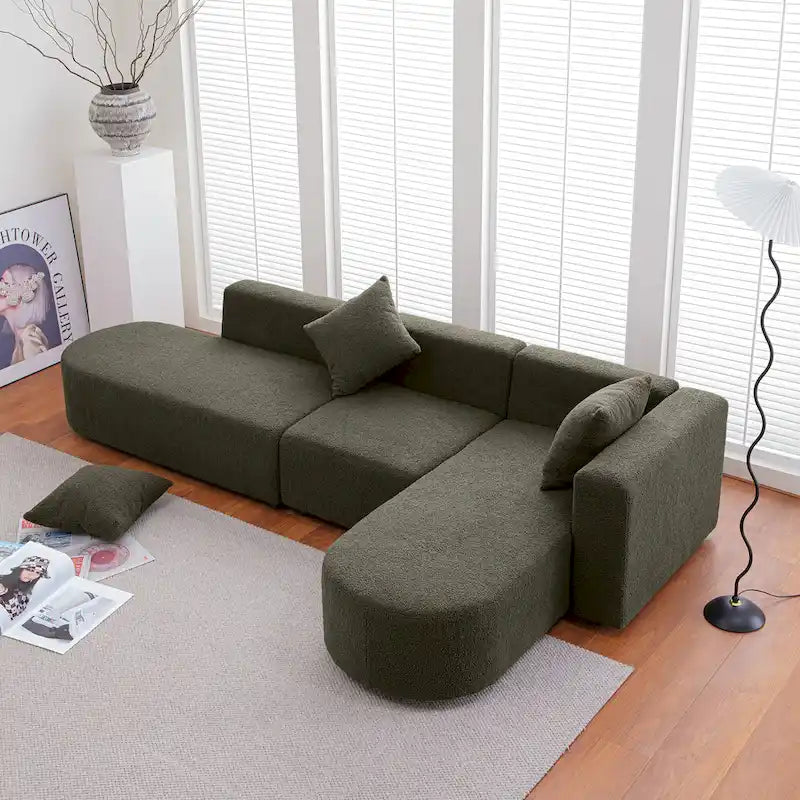 Canapé d'angle moderne en bouclette avec assise incurvée (côté droit)