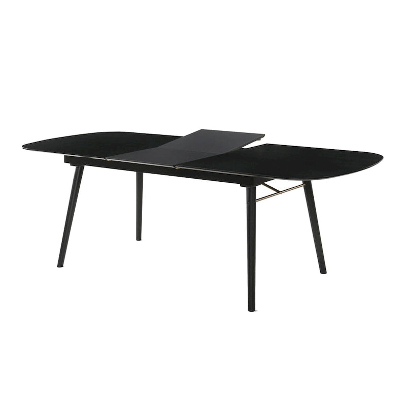 Table à manger en bois plateau ovale avec rallonge, gris anthracite