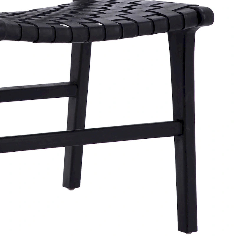 Chaise de salle à manger latérale en cuir pleine fleur tressé et cadre en teck