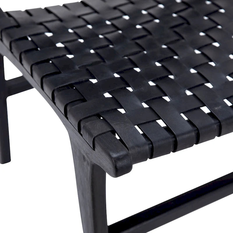 Chaise de salle à manger latérale en cuir pleine fleur tressé et cadre en teck