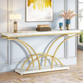 Console en marbre synthétique blanc et structure dorée de 180 cm de long pour entrée ou salon