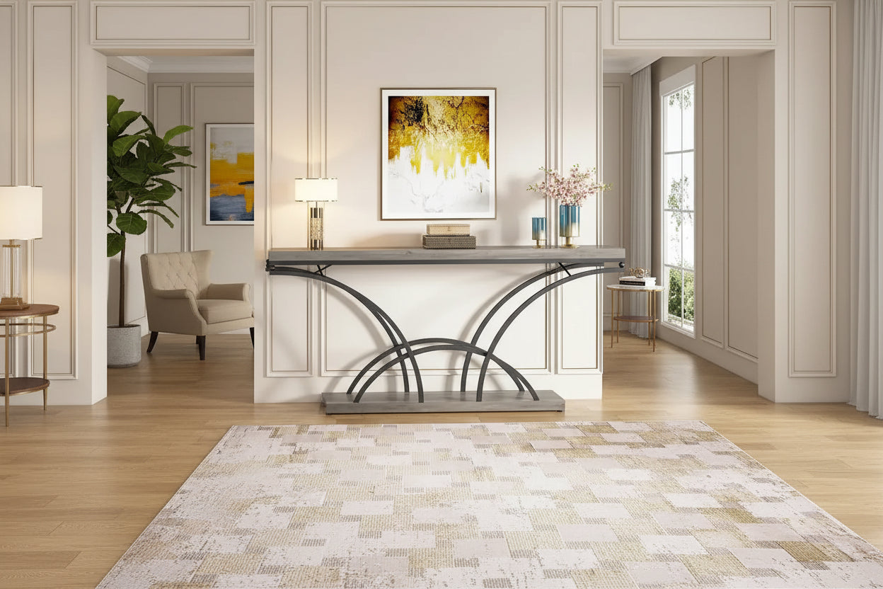Console en marbre synthétique blanc et structure dorée de 180 cm de long pour entrée ou salon