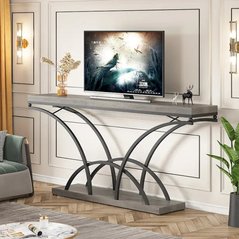 Console en marbre synthétique blanc et structure dorée de 180 cm de long pour entrée ou salon