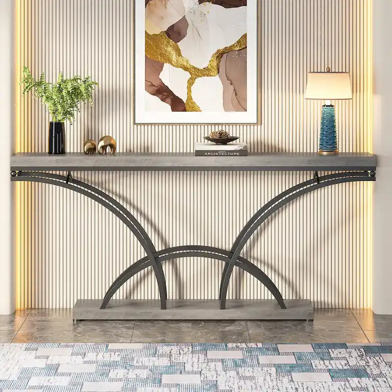 Console en marbre synthétique blanc et structure dorée de 180 cm de long pour entrée ou salon