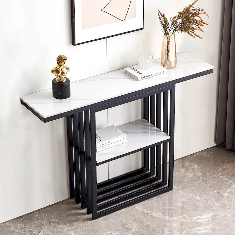 Console Moderne, Cadre Métallique avec patins réglables pour Entrée, Couloir, Salon et Bureau (Noir).