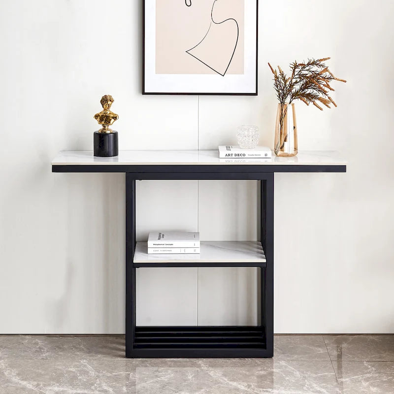 Console Moderne, Cadre Métallique avec patins réglables pour Entrée, Couloir, Salon et Bureau (Noir).