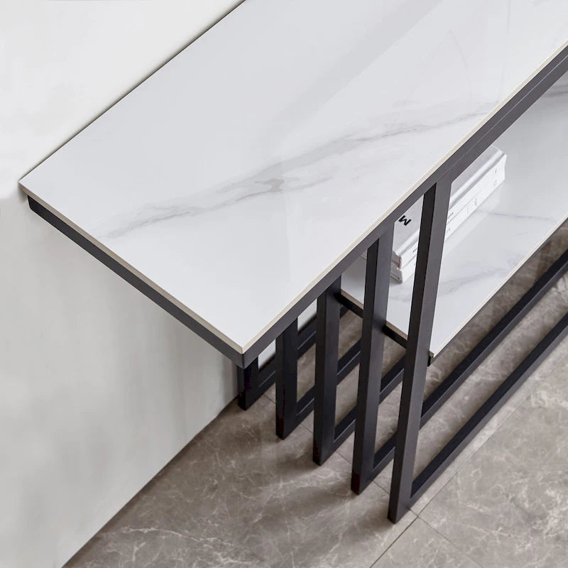 Console Moderne, Cadre Métallique avec patins réglables pour Entrée, Couloir, Salon et Bureau (Noir).