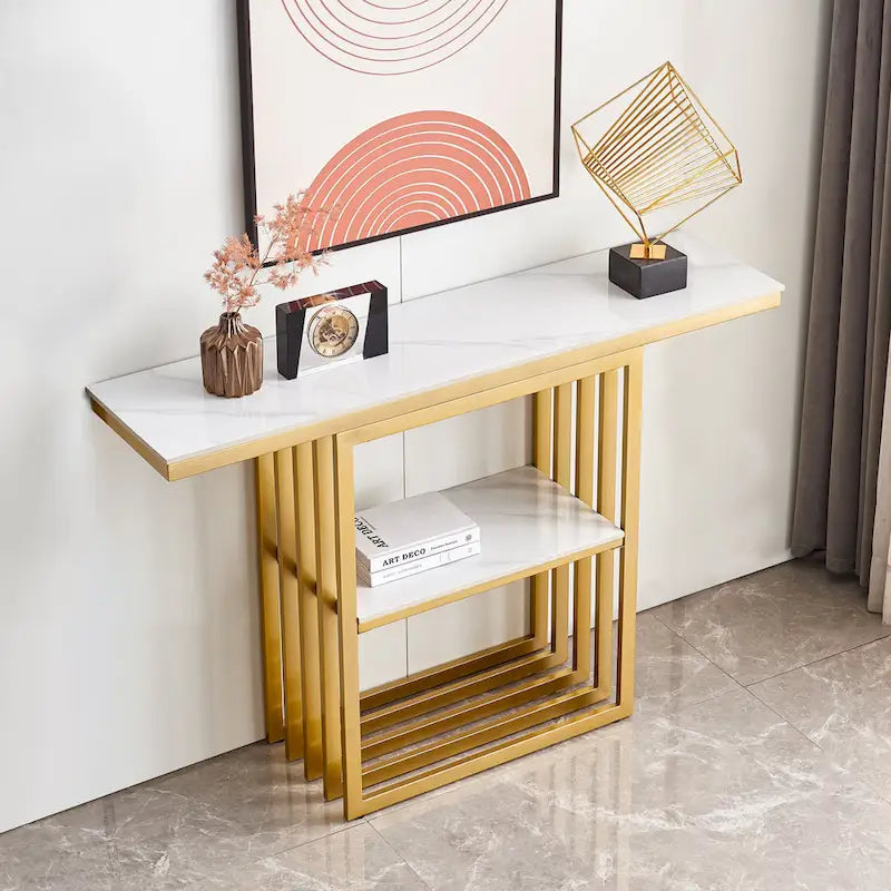 Console Moderne, Cadre Métallique avec patins réglables pour Entrée, Couloir, Salon et Bureau (Noir).