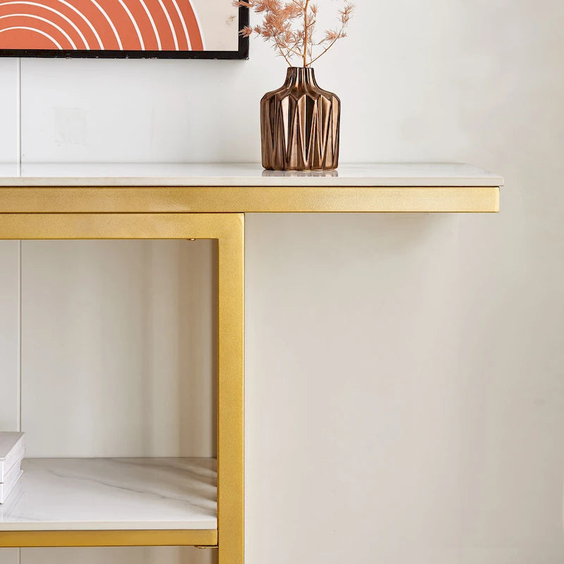 Console Moderne, Cadre Métallique avec patins réglables pour Entrée, Couloir, Salon et Bureau (Noir).
