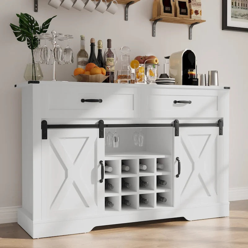 Meuble bar de 51,96 pouces avec casier à vin et grand espace de rangement