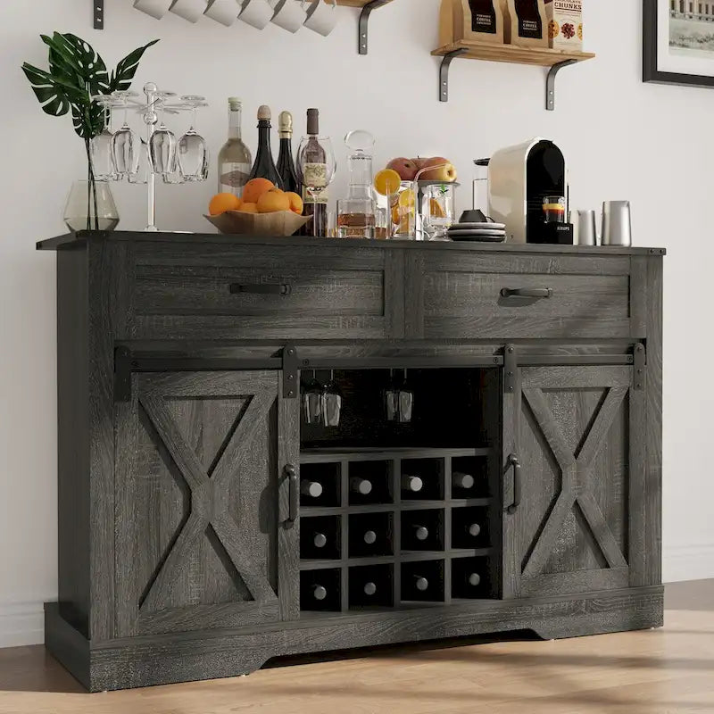 Meuble bar de 51,96 pouces avec casier à vin et grand espace de rangement