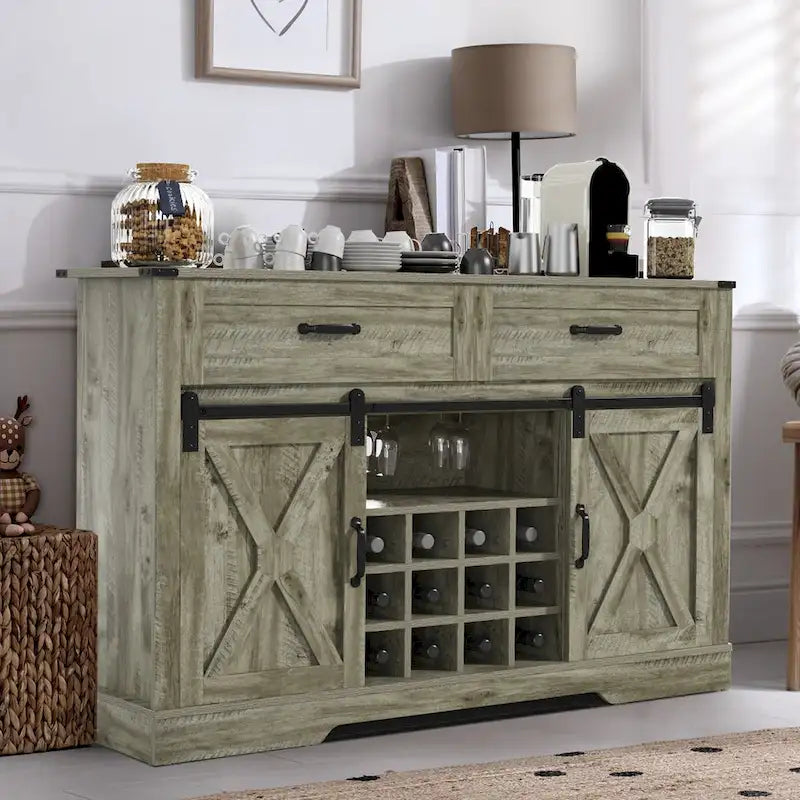 Meuble bar de 51,96 pouces avec casier à vin et grand espace de rangement